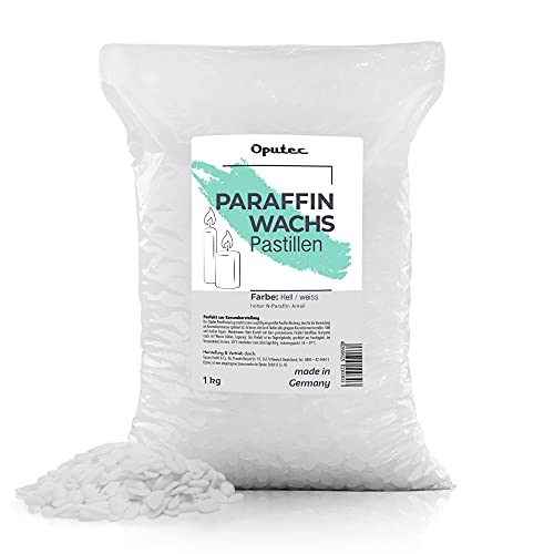 Oputec 1KG Paraffinwachs Pastillen für Kerzen: Weißes Kerzenwachs - Kerzen selber Machen - Kerzenwachs zum Gießen - Eigene Kerzen herstellen und nachfüllen - Made in Germany von Oputec