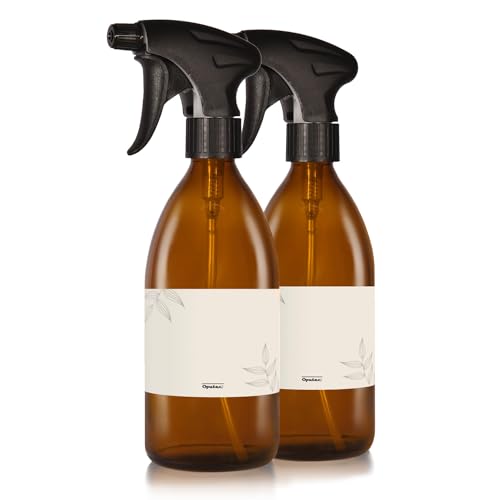 Oputec 2 x 500ml Sprühflaschen aus Glas zum Befüllen + Etiketten - Leere Wassersprühflasche für Pflanzen, Blumen, Reinigungsmittel von Oputec