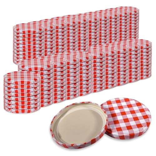Oputec 200 x Schraubdeckel TO 82 Rot-Weiß kariert – Ersatzdeckel für Einmachgläser | Twist Off Deckel, luftdicht & lebensmittelecht | Einmachdeckel für Marmelade, Einkochen & Vorrat | Made in EU von Oputec