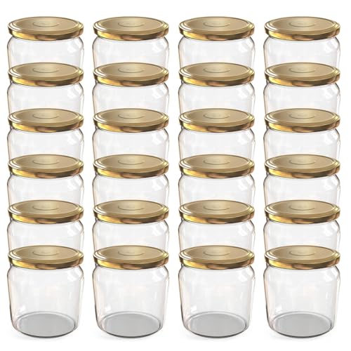 Oputec 24 x 360 ml Einmachgläser mit Schraubdeckel Gold – Perfekt für Marmeladen, Konfitüren und mehr, Vorratsgläser mit Deckel, ideal als Marmeladengläser und Schraubgläser von Oputec