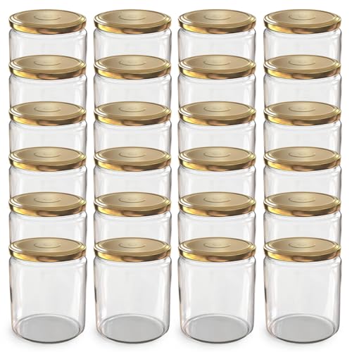 Oputec 24 x 405 ml Einmachgläser mit TO 82 Schraubdeckel Gold – Perfekt für Marmeladen, Konfitüren und mehr, große Gläser mit Deckel, ideal als Marmeladengläser und Schraubgläser von Oputec