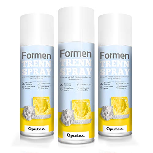 Oputec 3 x 500ml Formentrennspray für kreative Anwendungen: Formen-Trennmittel mit Anti-Haft-Wirkung für Kunststoffformen, Silikonformen, Kreativbeton - Made in Germany von Oputec