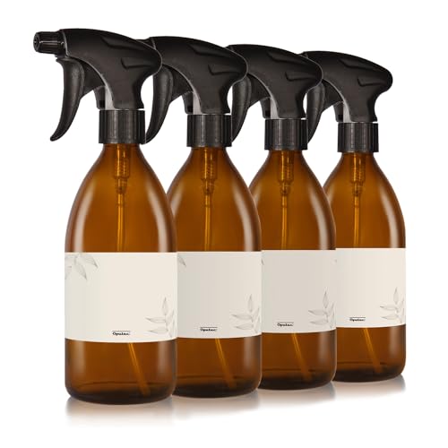 Oputec 3 x 500ml Sprühflaschen aus Glas zum Befüllen + Etiketten - Leere Wassersprühflasche für Pflanzen, Blumen, Reinigungsmittel von Oputec