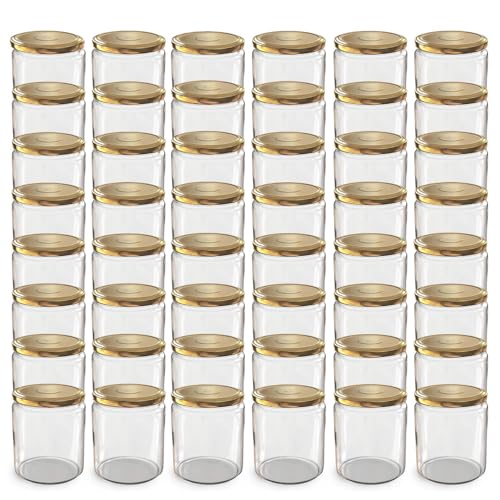 Oputec 48 x 405 ml Einmachgläser mit TO 82 Schraubdeckel Gold – Perfekt für Marmeladen, Konfitüren und mehr, große Gläser mit Deckel, ideal als Marmeladengläser und Schraubgläser von Oputec