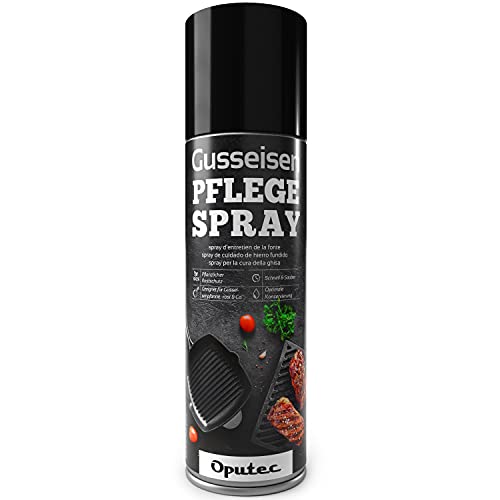 Oputec 500ml Gusseisen-Pflegespray - Ideales Grillzubehör zum Schutz & der Pflege von Gussrosten, Pfannen, Töpfen, Dutch Oven, Grillrosten, Brätern aus Gusseisen - Cast Iron Antihaft-Schutzspray von Oputec