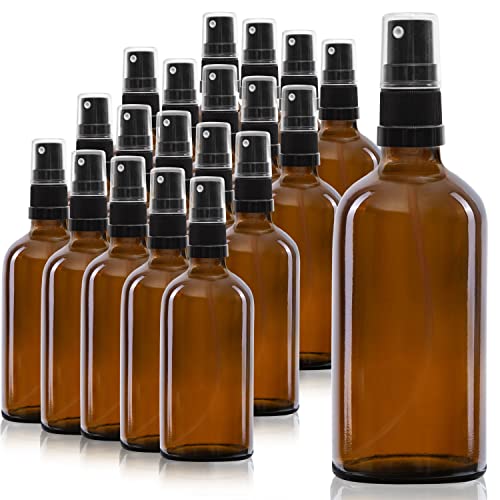 Oputec 68 x 100 ml Sprühflaschen aus Glas mit Zerstäuber: Großpackung Braunglasflaschen mit feinem Sprühkopf - Kleine Pumpspray-Flasche von Oputec