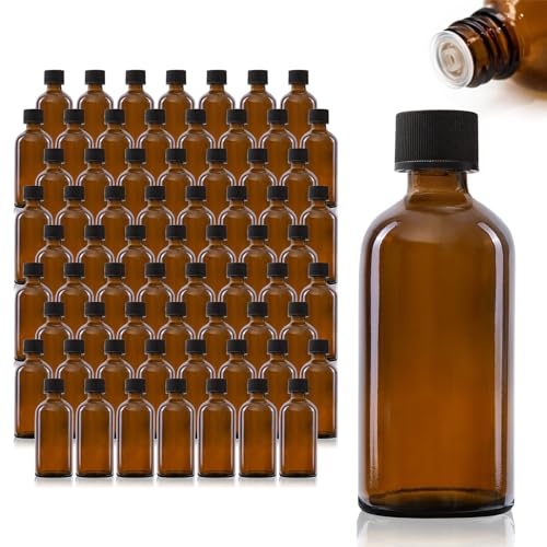 Oputec 68 x 100 ml Tropfflaschen aus Glas: Großpackung braune Apothekerflaschen mit Tröpfler - Kleine Glasflaschen mit Schraubverschluss für Flüssigkeiten von Oputec