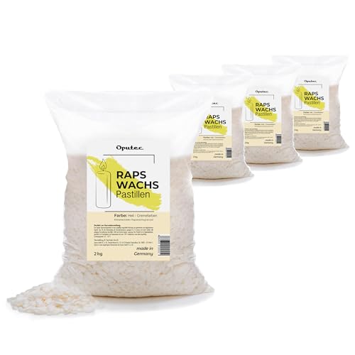 Oputec 8 KG Kerzenwachs Pastillen aus Raps: 4x2kg Helles Cremefarbenes Wachs - Kerzen selber Machen - Kerzen gießen aus natürlichem Wachs - Eigene Kerzen herstellen und nachfüllen - Made in Germany von Oputec