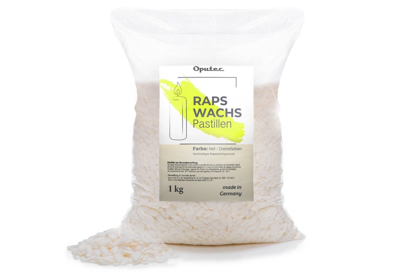 Oputec Bastelnaturmaterial 1 KG Kerzenwachs Pastillen aus Raps: Helles Rapswachs (Creme) von Oputec