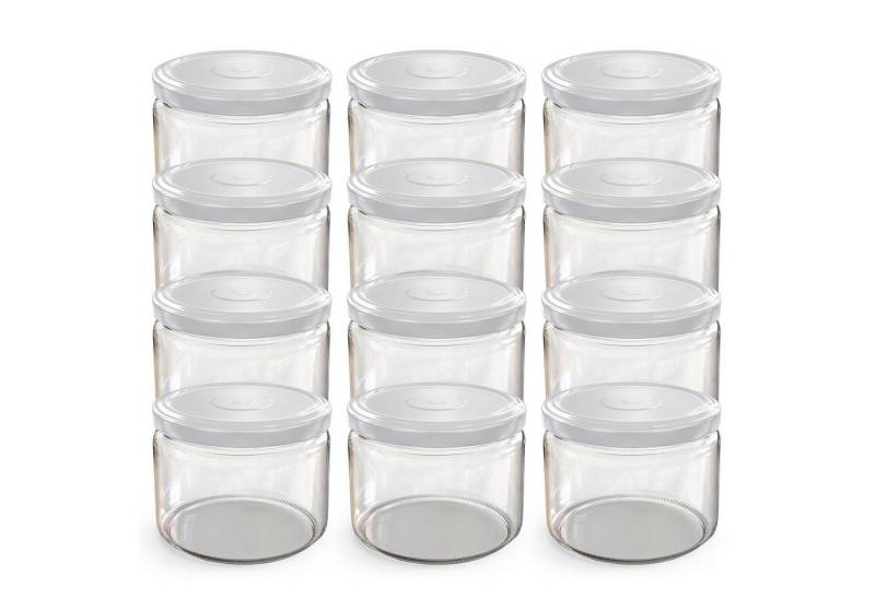 Oputec Einmachglas 12x 282ml Einmachgläser mit Schraubdeckel TO 82 Weiß Marmeladengläser, Glas/Metall von Oputec