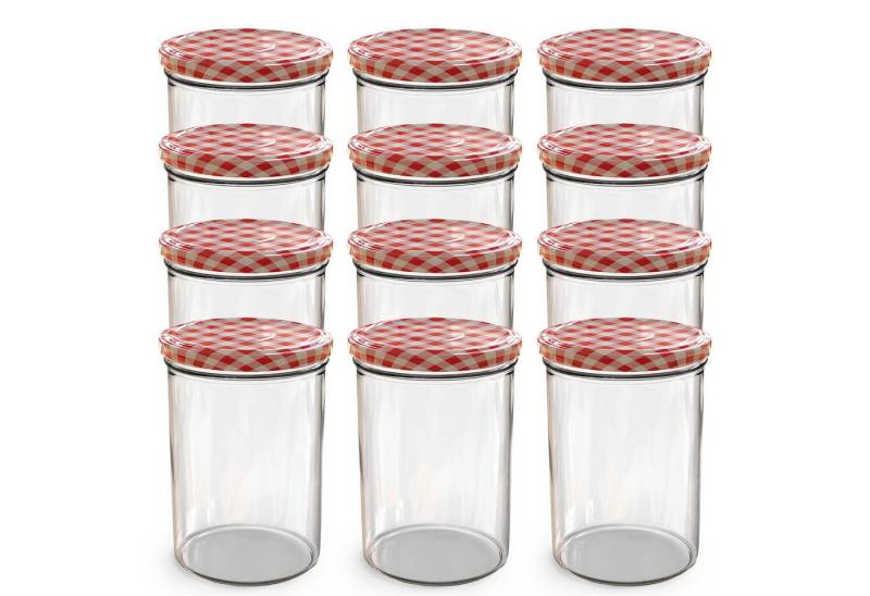 Oputec Einmachglas 12x 440 ml Einmachgläser mit Schraubdeckel TO 82 rot Marmeladengläser, Glas / Metall von Oputec