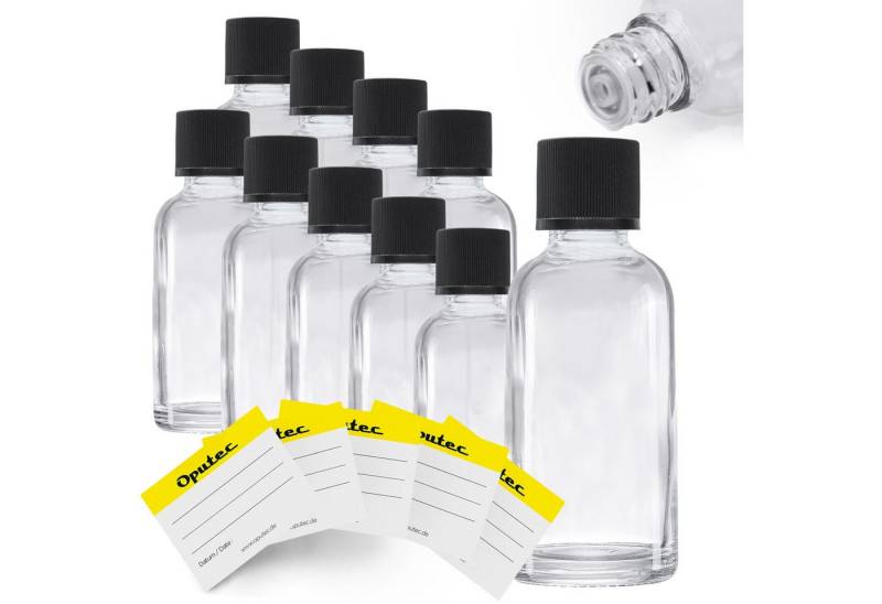 Oputec Kanister 10 x 30ml Tropfflaschen Glas Apothekerflaschen mit Tröpfler +Etiketten (Spar-Set) von Oputec