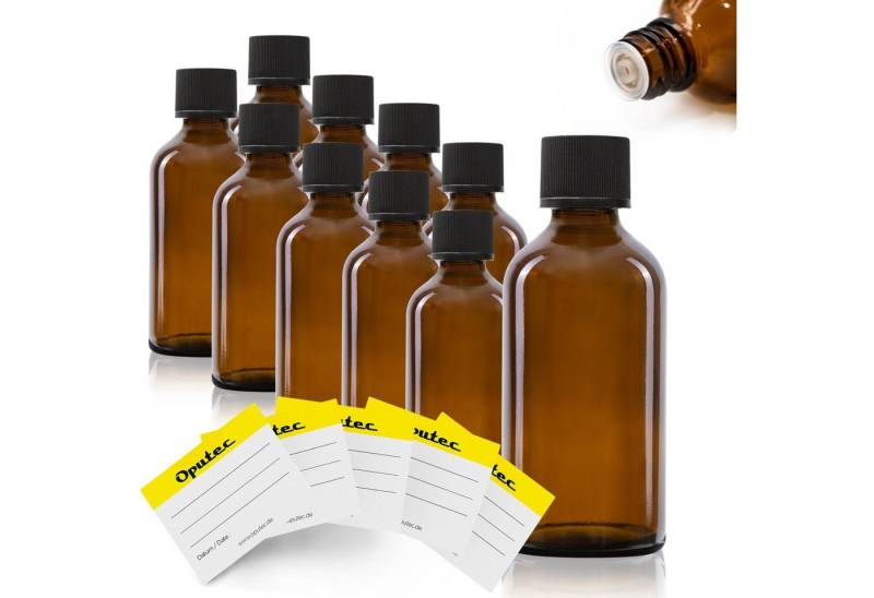 Oputec Kanister 10x 50ml Tropfflaschen Glas Apothekerflaschen mit Tröpfler + Etiketten (Spar-Set) von Oputec