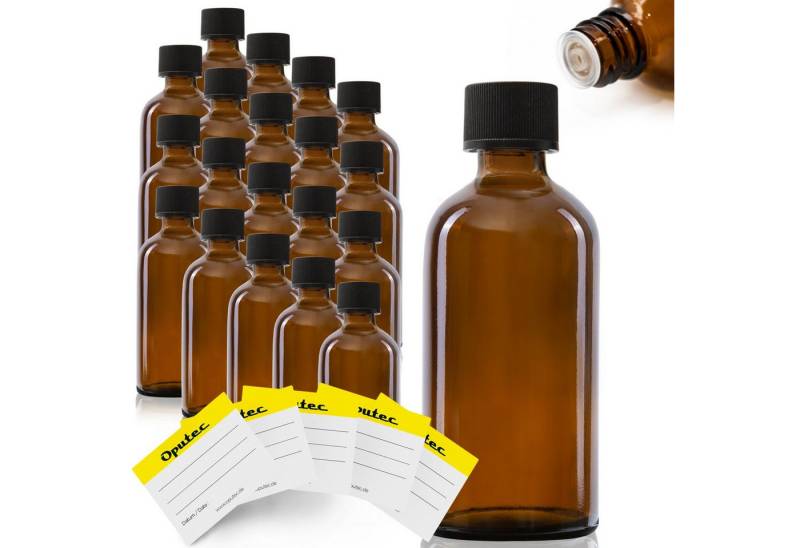 Oputec Kanister 20x 100ml Tropfflaschen Glas Apothekerflaschen mit Tröpfler +Etiketten (Spar-Set) von Oputec