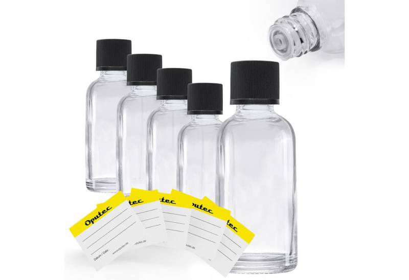 Oputec Kanister 5 x 30ml Klarglas-Tropfflaschen Apothekerflaschen Tröpfler + Etiketten (Sparset, 5 x 30ml) von Oputec