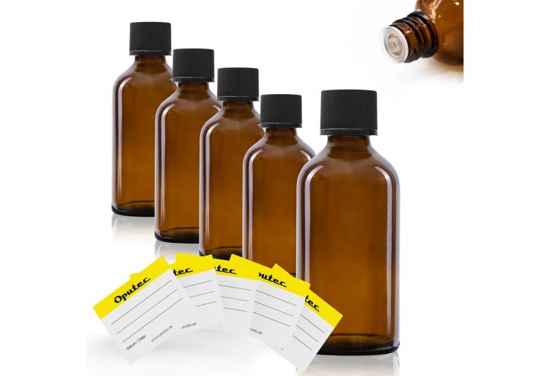 Oputec Kanister 5 x 50ml Tropfflaschen Glas Apothekerflaschen mit Tröpfler + Etiketten (Sparset, 5 x 50ml) von Oputec