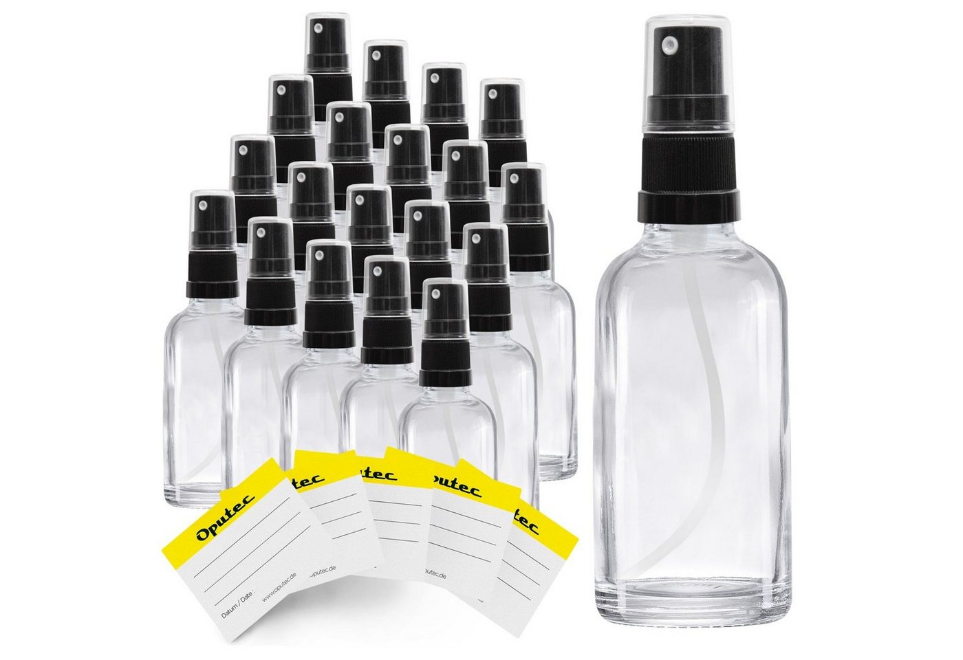 Oputec Sprühflasche 20 x 30ml Sprühflasche, Klarglas, schwarzer Zerstäuber, (Spar-Set) von Oputec