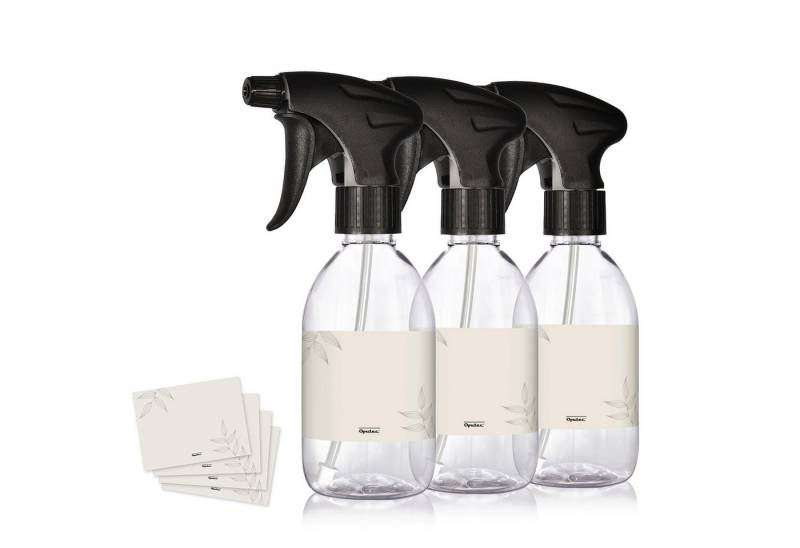 Oputec Sprühflasche 3 x 300ml Sprühflaschen Kunststoff Transparent zum Befüllen +Etiketten von Oputec