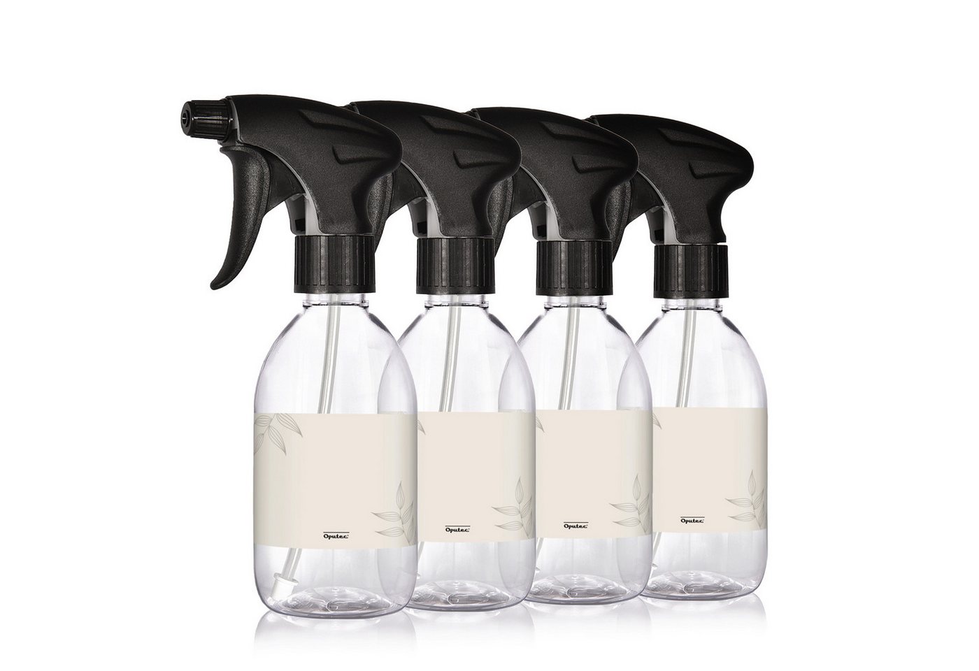 Oputec Sprühflasche 4 x 300ml Sprühflaschen Kunststoff Transparent zum Befüllen +Etiketten von Oputec