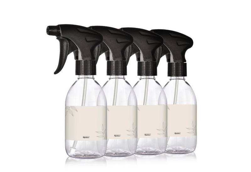 Oputec Sprühflasche 4 x 300ml Sprühflaschen Kunststoff Transparent zum Befüllen +Etiketten von Oputec