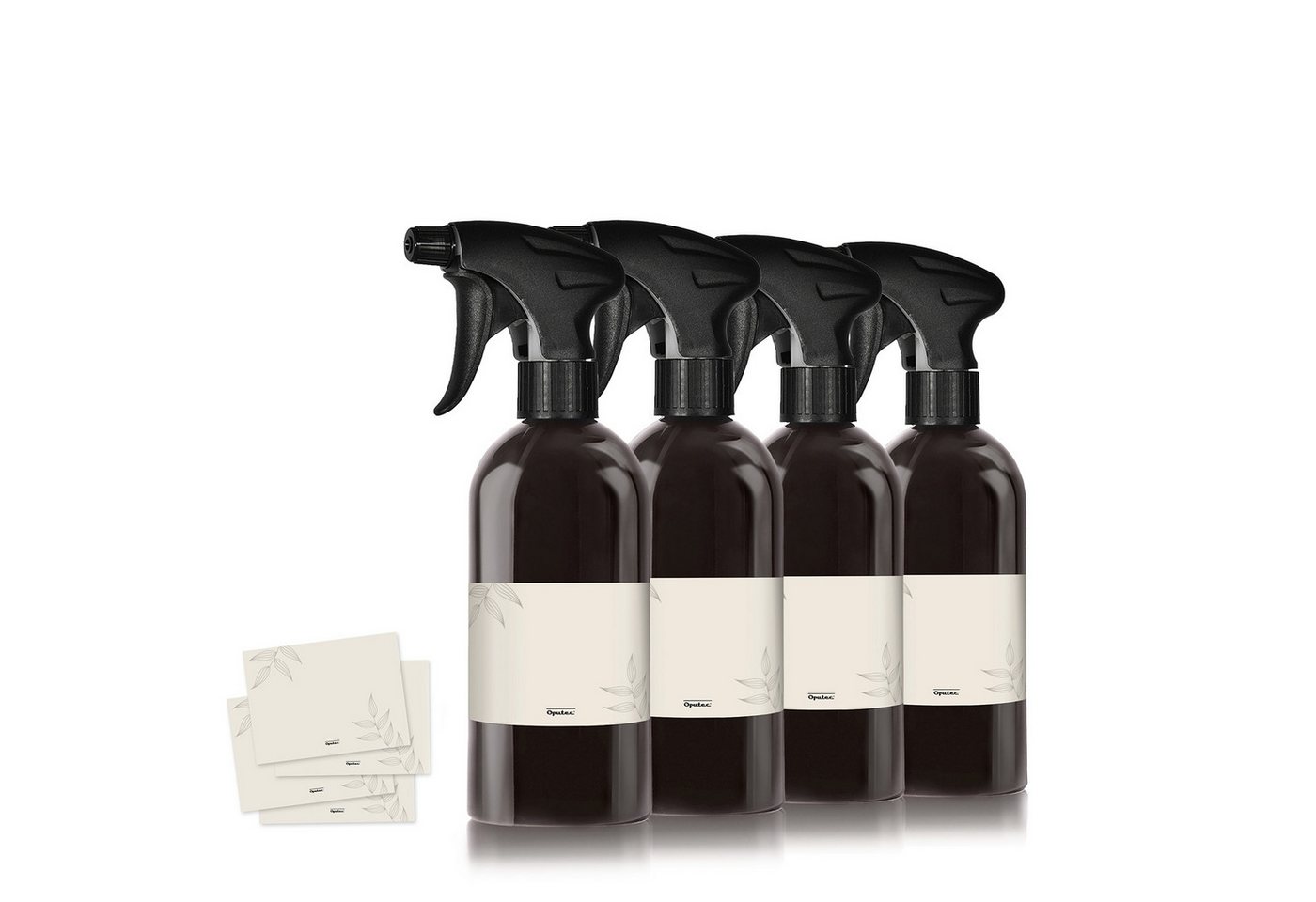 Oputec Sprühflasche 4 x 500ml Sprühflasche aus Kunststoff Schwarz zum Befüllen + Etiketten von Oputec