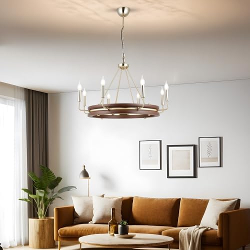 Antique Lacquer Chandelier, Metal Body with Wooden Cap, Adjustable Height 60-106 cm, 8 x E14 Socket, Elegant Lighting for Home Decor, IP20 Rated Antique Lacquer Chandelier, Metal Body with Wooden Cap, Adjustable Height 60-106 cm, 8 x E14 Socket, Elegant Lighting for Home Decor, IP20 Rated von Opviq