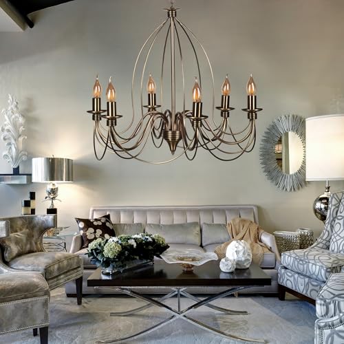 Elegant Adjustable Chandelier, Metal Body, 60 cm Diameter, 60-90 cm Height | E14 Socket, Max 40W | American Traditional Glam Design for Home Decor von Opviq