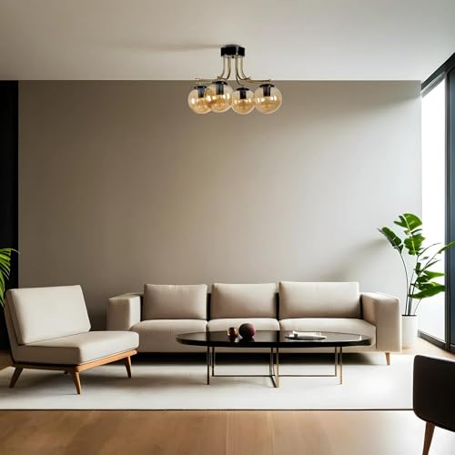 Elegant Amber & Black Chandelier, Metal Body, 50 cm Diameter, 32 cm Height, E27 Socket Max 40W, IP20 | Perfect for Modern Home Décor Elegant Amber & Black Chandelier, Metal Body, 50 cm Diameter, 32 cm Height, E27 Socket Max 40W, IP20 | Perfect for Modern Home Décor von Opviq