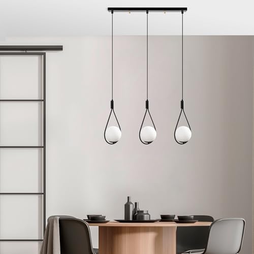 Elegant Black Chandelier, Iron Body, Adjustable Height 146 cm | 70 x 15 cm | 3 x E27 Max 40W | Stylish Lighting for Modern Home Decor & Dining Spaces von Opviq