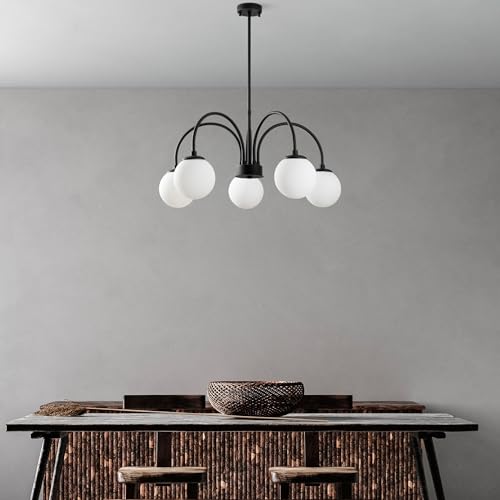 Elegant Black Chandelier, Metal Body, 70 cm Diameter, 60-80 cm Height | 5 x E14 Socket, Max 40W | Stylish Lighting for Modern Homes, IP20 Rated von Opviq