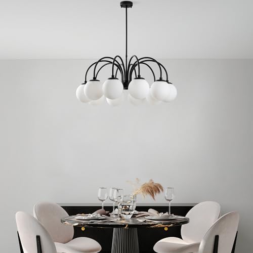 Elegant Black Chandelier, Metal Body, 75 cm Diameter, 60-80 cm Height | 10 x E27 Socket, Max 40W | Stylish Lighting for Modern Homes, IP20 Rated von Opviq