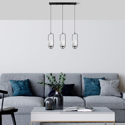 Elegant Black Chandelier, Metal Body, 80 cm Width, Adjustable Height (40-185 cm), 3 x E14 Sockets, Modern Design for Home & Office Lighting von Opviq