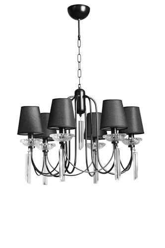 Elegant Black Chandelier, Metal Body with Crystal Stone & Glass, 65 cm Diameter, 85 cm Height, Adjustable, E14 Socket, Max 40W | Modern Lighting for Home Elegant Black Chandelier, Metal Body with Crystal Stone & Glass, 65 cm Diameter, 85 cm Height, Adjustable, E14 Socket, Max 40W | Modern Lighting for Home von Opviq