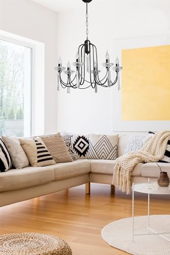 Elegant Black Chandelier, Metal Body with Crystal Stone & Glass, 65 cm Diameter, 85 cm Height, Adjustable, E14 Socket, Max 40W | Modern Lighting for Home von Opviq