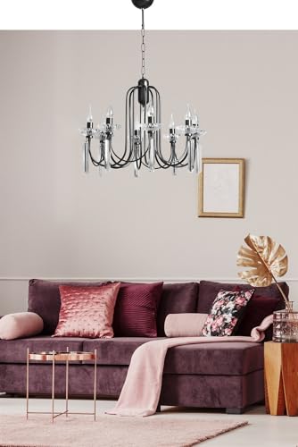Elegant Black Chandelier, Metal Body with Crystal Stone & Glass, 65 cm Diameter, 85 cm Height, Adjustable, E14 Socket, Max 40W | Modern Lighting for Home Elegant Black Chandelier, Metal Body with Crystal Stone & Glass, 65 cm Diameter, 85 cm Height, Adjustable, E14 Socket, Max 40W | Modern Lighting for Home von Opviq