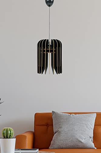 Elegant Black Tulip Chandelier, Adjustable Height 65 cm, MDF Body, E27 Socket Max 40W | Scandinavian Design for Modern Home Décor von Opviq