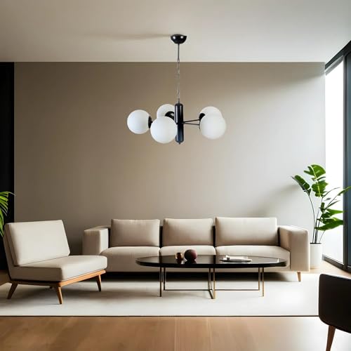 Elegant Black & White Chandelier, Metal Body, 45 cm Diameter, 70 cm Height, E27 Socket Max 40W, Stylish Lighting for Modern Homes & Offices von Opviq