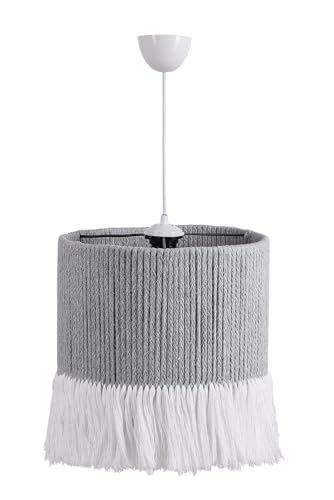 Elegant Bohemian Chandelier, Grey & White, 30 cm Diameter, 80 cm Height | Plastic Body, Cotton Cap, E27 Socket, Max 40W | Perfect for Country Homes Elegant Bohemian Chandelier, Grey & White, 30 cm Diameter, 80 cm Height | Plastic Body, Cotton Cap, E27 Socket, Max 40W | Perfect for Country Homes von Opviq