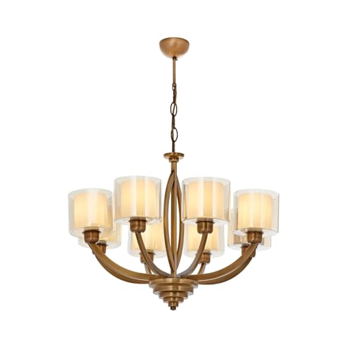 Elegant Chandelier with Metal Body & Glass Cap, 80 cm Height, 65 cm Diameter | 8 x E27 Max 40W | Cream & Vintage Colors | Modern Glam Design for Home Elegant Chandelier with Metal Body & Glass Cap, 80 cm Height, 65 cm Diameter | 8 x E27 Max 40W | Cream & Vintage Colors | Modern Glam Design for Home von Opviq