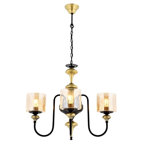 Elegant Chandelier with Metal Body & Glass Cap, 98 cm Height, 62 cm Diameter | Vintage & Black Finish | 3 x E27 Max 40W | Modern Glam Design for Home Elegant Chandelier with Metal Body & Glass Cap, 98 cm Height, 62 cm Diameter | Vintage & Black Finish | 3 x E27 Max 40W | Modern Glam Design for Home von Opviq