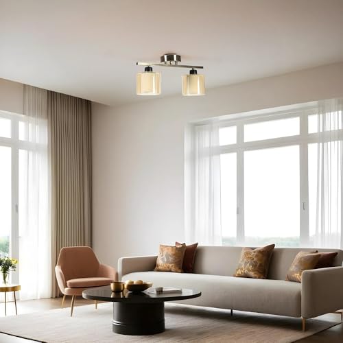 Elegant Chandelier with Metal Body & Glass Cap, Matte Chrome & Amber, 36 cm Length, 15 cm Diameter, E27 Socket, Max 40W, Stylish Lighting for Home Elegant Chandelier with Metal Body & Glass Cap, Matte Chrome & Amber, 36 cm Length, 15 cm Diameter, E27 Socket, Max 40W, Stylish Lighting for Home von Opviq