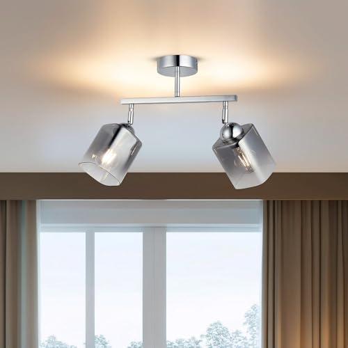 Elegant Chrome Chandelier, Metal Body, Ø10 cm Glass Cap, 30 cm Height | 2 x E27 Max 40W, Stylish Lighting for Modern Home Decor | IP20 Rated von Opviq