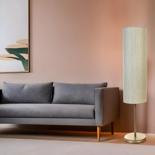 Elegant Floor Lamp with Metal Body & Bamboo Cap, 140 cm Height, 30 cm Diameter, Oak & Gold Finish | E27 Socket, On-Off Switch, Stylish Lighting for Home von Opviq