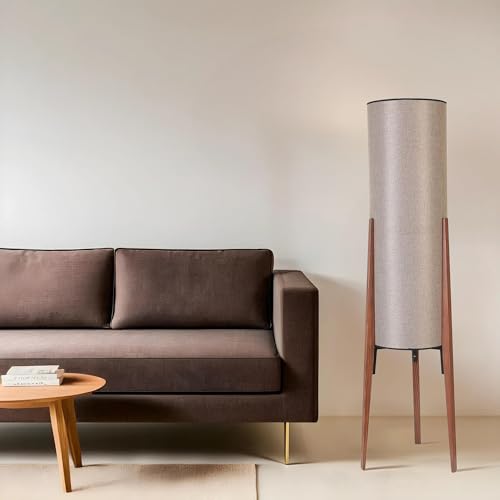 Elegant Floor Lamp with Metal & Wooden Body, Walnut Finish, 140 cm Height, 30 cm Cap Diameter, E27 Socket, On-Off Switch on Cable | Stylish Lighting for Home & Office von Opviq