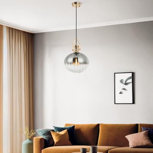 Elegant Gold Chandelier, Metal Body with Glass Cap, Adjustable Height 50-190 cm, Ø28 cm, E27 Socket, Max 40W, Stylish Lighting for Home Decor von Opviq