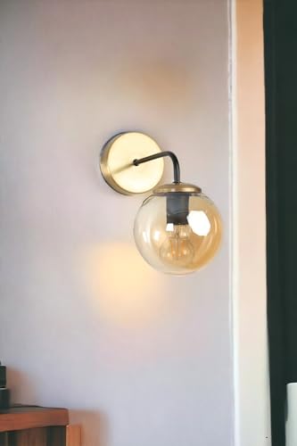 Elegant Gold Wall Lamp, Metal Body & Glass Cap, 25 cm Height, 15 cm Diameter, 1 x 3.15W LED, Battery Operated, IP20 | Stylish Lighting for Any Room Elegant Gold Wall Lamp, Metal Body & Glass Cap, 25 cm Height, 15 cm Diameter, 1 x 3.15W LED, Battery Operated, IP20 | Stylish Lighting for Any Room von Opviq