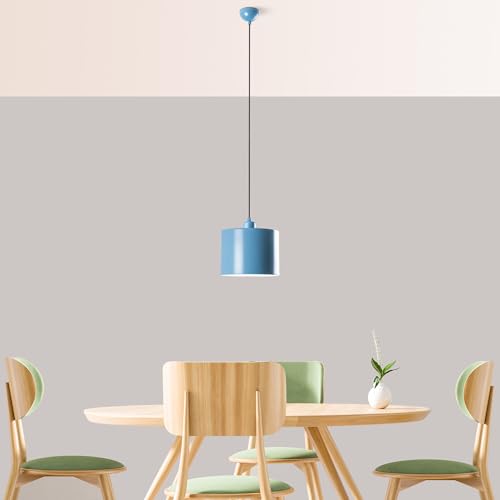 Elegant Light Blue Chandelier, Adjustable Height 25-110 cm, Metal Body, Ø20 cm Shade, E27 Socket, Perfect for Modern Home Decor | IP20 Rated von Opviq