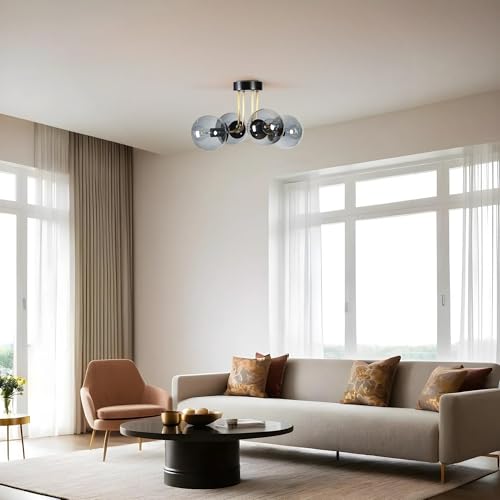 Elegant Metal Chandelier, Black & Fume, 40 cm Diameter, 30 cm Height | E27 Socket, Max 40W | Stylish Lighting for Modern Homes & Offices von Opviq