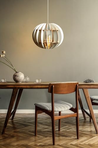 Elegant Sphere Chandelier, White MDF, 60 cm Height | Adjustable Cable, E27 Socket Max 40W | Scandinavian Design for Modern Home Decor von Opviq