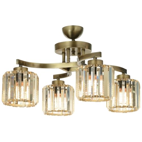 Elegant Vintage Chandelier, Metal Body with Crystal Cap, 40 cm Height, 58 cm Diameter, 4 x E27 Max 40W, Copper Finish | Modern Glam Design for Home Decor Elegant Vintage Chandelier, Metal Body with Crystal Cap, 40 cm Height, 58 cm Diameter, 4 x E27 Max 40W, Copper Finish | Modern Glam Design for Home Decor von Opviq